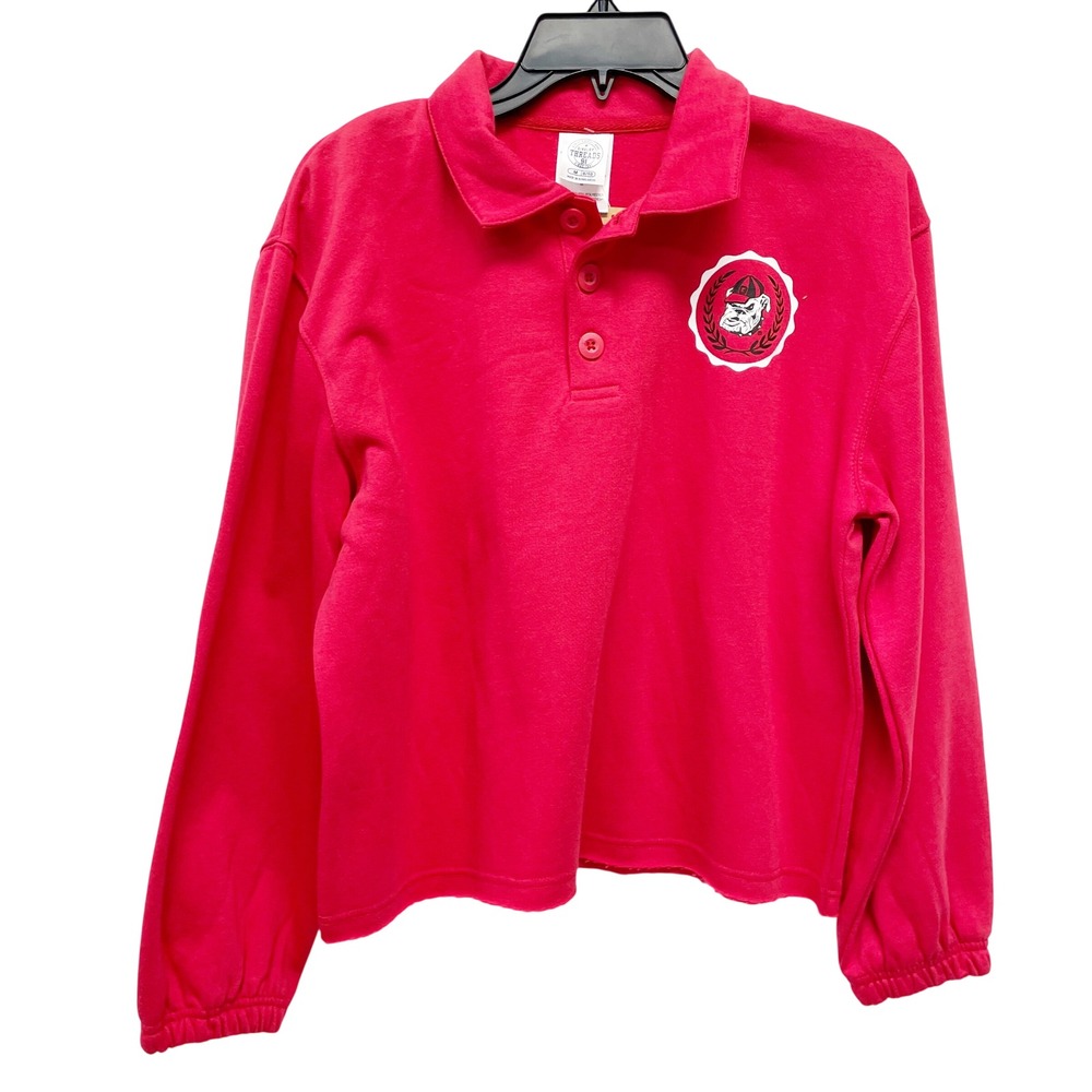 Rivalry Threads Women's Red Bulldog Graphic Cropped Polo Sweatshirt Size M